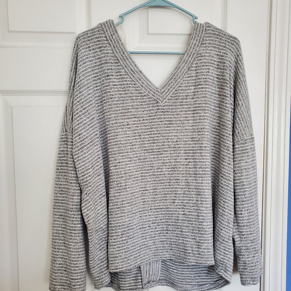 Gray and White Striped Top